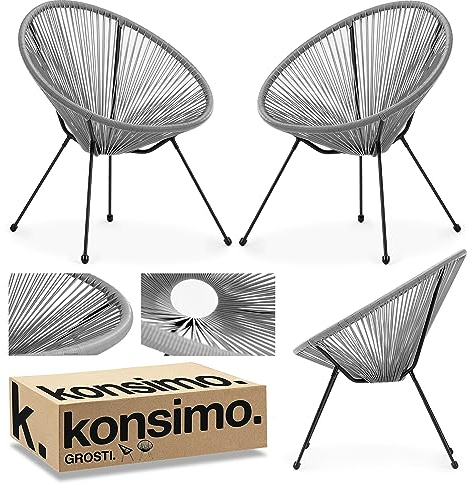 Konsimo GROSTI Rattan Gartenstühle 4er Set - Outdoor Terrasse Acapulco Stuhl - Lounge Gartenmöbel Set 4-Tlg - Rattansessel Außen - Balkonmöbel Stuhl –Komfortabel Balkonstuhl - Grau