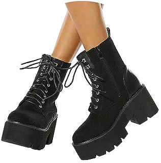 tinbarry Bottines Femme en Cuir Verni Bottes Gothiques Punk à Lacets Avec Talon Plateforme Courte Tige Bottes à Lacets Fermeture éclair élégantes Boot Vernies Chaussures