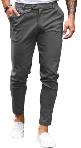 Fezia herr chinos byxor bomull slim fit tygbyxor casual stretch byxor män slip-on byxor, Mörkgrå, S