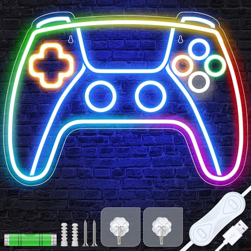Letrero de Neon LED Gaming Personalizado Gamepad Forma de Pared, 9 Luces LED, Luces Led Gamer de Noche de Pared, Accesorios Decoracion Gaming para Habitación, Sala, Bar, Fiesta