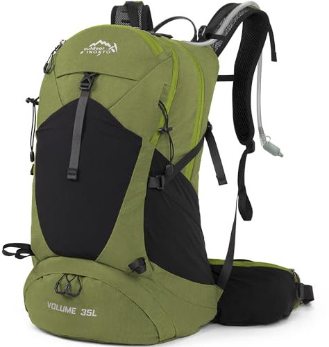 IX INOXTO Wanderrucksack, wasserdichter Wanderrucksack mit 3L Wasserblase und Regenschutz, leichter Reise-Camping-Rucksack für Männer und Frauen (Dunkelgrün)