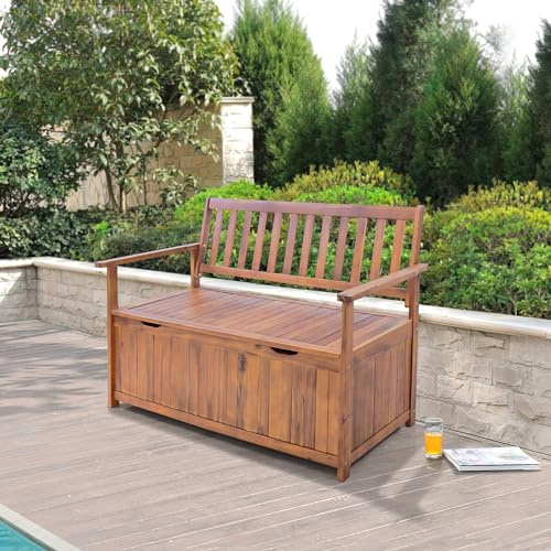 [en.casa] Cassapanca da Giardino con Seduta per 2 Persone Panca Esterna con Contenitore da Stoccaggio Mobile in Legno di Acacia Oliato 130 x 60 x 88 cm