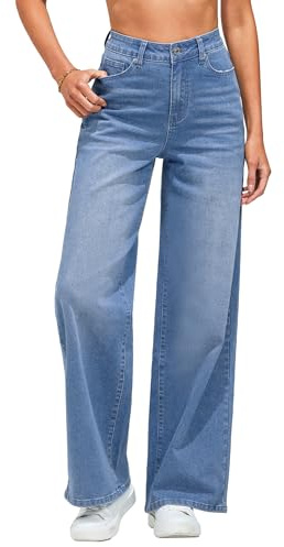 Vetinee Jean Droit Femme Jean Mom Femme Bleu Froid Taille X-Large Convient aux Tailles 46 à 48 de l'EU