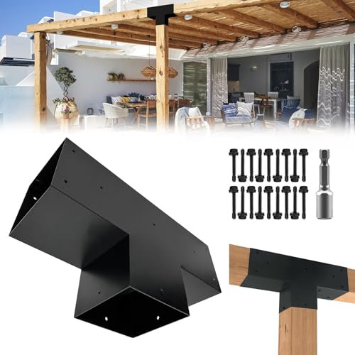 DEVALLEY Kit de soportes de pérgola en forma de T de 3 vías, soportes de carpintería para bricolaje para 6 x 6 (real: 5.5 x 5.5 pulgadas), vigas de madera para pérgola de patio, cabañas de troncos,