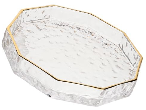 TOPBATHY Gold Rim Glass Tray Nordic Style Small Fruit Plate 6.5 Inch Decorative Serving Dish for Snacks Dry Fruits Elegant Kitchen Tableware