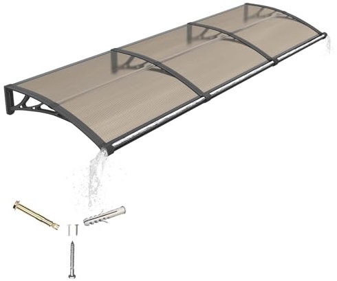 Auvent de Porte d'entrée 100x300cm Toit Marquise en Polycarbonate Porte Résistante Toit Abri Protection Contre La Pluie et UV Protection Contre la Pluie et la Neige