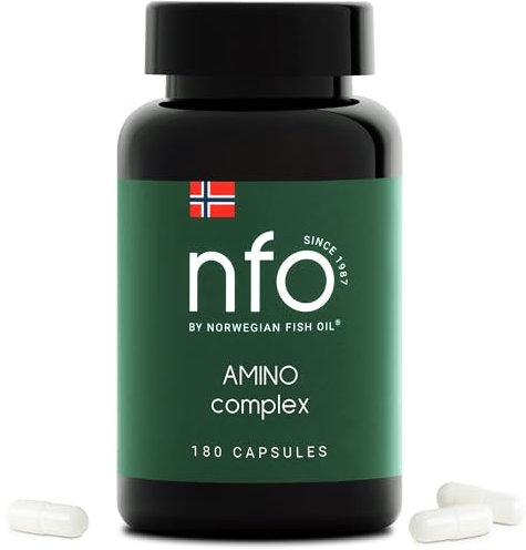 NFO AMINO СOMPLEX [180 Kapseln] Natürlicher bioaktiver Aminosäuren Komplex Hochdosiert aus einer natürlichen pflanzlichen Quelle – Bierhefe (Hordeum Vulgare), Hergestellt in Norwegen