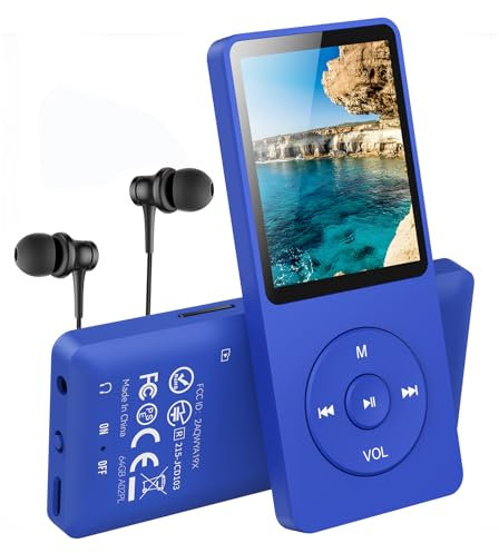 AGPTEK 64GB Klassischer MP3 Player, Laufzeit bis zu 70 Stunden, HiFi, Kleiner MP3-Player für Kinder/Erwachsene, super leicht 30g verlustfreie Musikwiedergabe bis zu 128 G, Blau