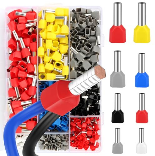 Lot de 750 Embouts de Câble, 0,5 mm² - 10 mm² D'embouts de Fil Jumeaux Isolés, Connecteurs à Sertir, Double Borne, Connexion Rapide à Double Fil, Embouts de Câble Isolés pour Connexion de Fils