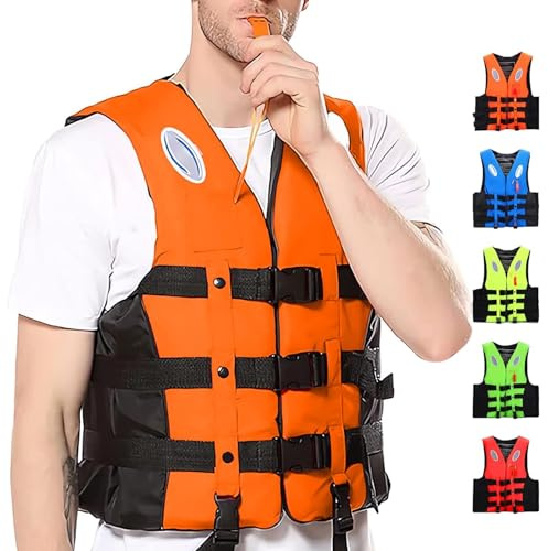 Vuxna Barn Flytväst Flythjälp, Justerbar unisex Swim flytväst med Rescue Whistle för vattensport utomhus Kajakpaddling Fiske(Orange,M)