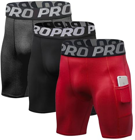 BEGIANT Lote de 3/5 Pantalones Cortos de Compresión Deportiva para Hombre, Ropa Interior Deportiva de Secado Instantáneo con Bolsillo Seguro, Mallas de Ciclismo, Fitness, Musculación, XL
