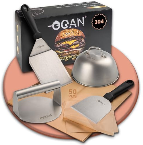 GOAN : Smash Burger Kit Premium – Aplasta Hamburguesas con Smasher, Burger Press y Accesorios Completos – Herramientas para Crear Hamburguesas Smash Gourmet en Casa o Cocina Profesional con Estilo
