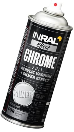 INRAL Chrome Sprühlack Silber - Sprühfarbe für den Innen- und Außenbereich – Silber Spray Lack für Profis und Heimwerker, Perfekt für Diy und Upcycling - 400 ml für eine Fläche von 2 qm