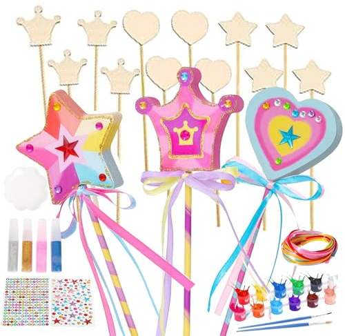 GUOYOU 27fare bacchette magiche fai da te per bambini e principesse, compleanni e ragazze, in legno, pittura