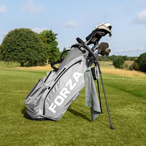 FORZA Golf Stand Bag | Lightweight 5-Way Divider Golf Club Bag with Double Padded Strap & 6 Zipped Pockets – Organised Storage & Comfortable Carry for All Golfers (Light Grey)