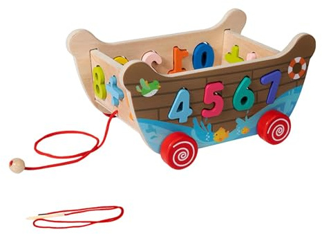 MotiveTech Juego de Clasificación de Figuras Juguete de Madera para Niños Carrito Sensorial Enhebrar Motricidad Fina Reconocimiento Figuras Aprendizaje, con Número