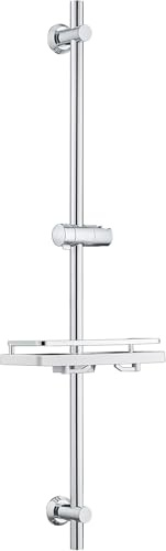 Görbach Asta Doccia in Acciaio Inox con Supporto Soffione Regolabile per Adattarsi ai Fori Esistenti, Adatto per Doccette Standard, Saliscendi Doccia 100 cm con Mensola Cromo