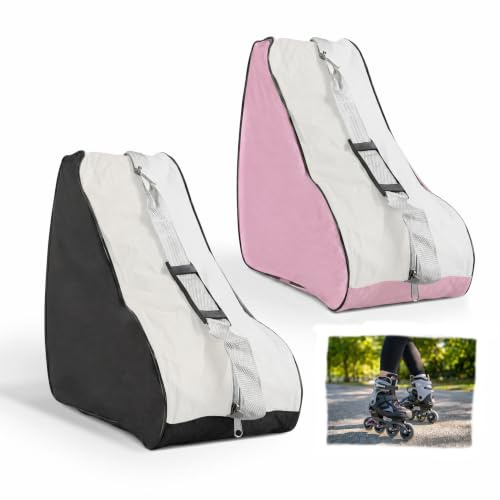 XIAOjnHONG 2 PCS Roller Skate Bag Ice Skate Storage Bag Adjustable | Stoff Shoulder Strap Top Handle Breathable Carry Bags Portable for Skating Enthusiasts Black Pink