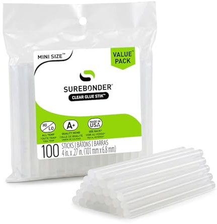 Surebonder DT-100 Mini Size Hot Glue Sticks for Glue Guns 0.27 in. Diameter, 4 in. Length - All Purpose, All Temperature - Great for DIY, Arts, and Crafting - 100 Pack, Clear