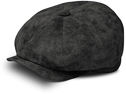 fiebig 8-panel Pigskin platt keps för män och kvinnor | skjutmössa av läder | skärmmössa med foder | lädermössa för året runt | ballongmössa med skärm, svart, 59 cm