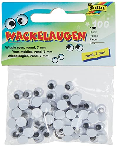 folia 750007 - Wackelaugen mit beweglicher Pupille, weiß, rund ca. 7 mm, 100 Stück - ideal für das Basteln von Figuren und Tieren