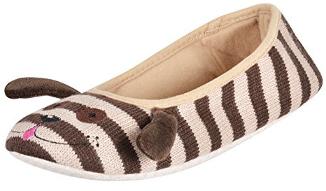 Autumn Faith Ladies Novelty Puppy Dog Ballet Ballerina Slippers Fabric Non-Slip Sole UK 5-6 Brown