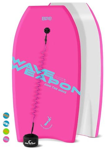 Own the Wave 'Wave Weapon' Bodyboard with Premium Leash, Lightweight with EPS Core (Pink & Mint Green, 41-Inch)