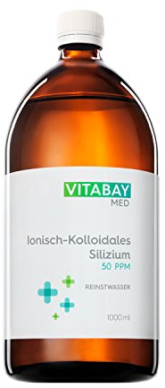 Vitabay Kolloidales Silizium 50 PPM • 1000 ml • Hochdosiert • Reinheitsstufe 99,99% • Ohne weitere Zusätze • Abgefüllt in einer Braunglasflasche • Made in Germany