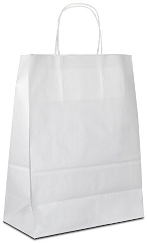 Papiertüten weiß mit Kordel-Henkel I 100 Stk. 22+10x28cm I Papiertragetasche für Einzelhandel, Hochzeit, Geburtstag, TO-GO I Geschenktüten aus Kraftpapier I HUTNER