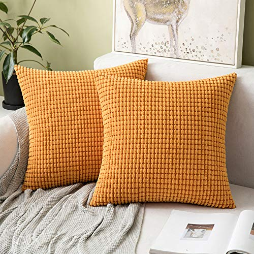 MIULEE Kissenbezug 50x50 Orange Sofakissen Kordsamt Herbst Kissenbezüge Quadrat Cord Dekokissen Kissenhülle Dekorativ Couchkissen Bezug Weich für Wohnzimmer Schlafzimmer 20x20 Inch 2er Set
