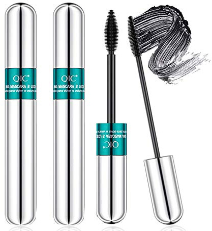 2Pcs 4D Silk Fiber Lash Mascara,2 in 1 Thrive Mascara For Natural Lengthening And Thickening Effect,no clumping Superstrong Waterproof No Toxic Mascara for Long-Lasting,Beauty Charming Eye Make up