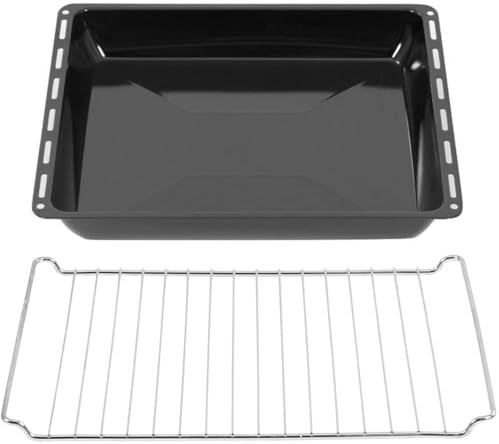 ICQN Set de Bandeja y Rejilla para Horno 44,5x37,5x5 cm, Compatible con Candy, Bauknecht y Whirlpool, Bandeja Esmaltada con Rejilla