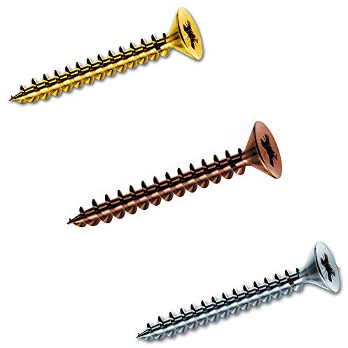 Tornillos para madera aglomerada, cabeza plana avellanada fresada, corte en cruz, colores y tamaños surtidos (bronce, 3,5 x 30 mm, paquete de 500 unidades)