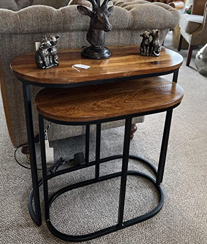 Elm home and garden Nest of Tables Oval Wooden 62cm Wide x 32cm Deep x 61cm High (Dark)