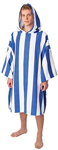 Dreamscene Striped Poncho Towel Adult Hooded Oversized Bath Beach Absorbent Microfiber Quick Dry Mens Surf Changing Robe, Navy Blue