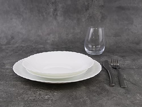 12/24 Pc Dinner Set Bowl Side Dinner Plate 12 or 24 Piece Smooth Plain or Wavy Service Set Dessert Cereal Bowl Plates (24 pc - Sophia - Wavy)