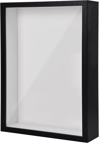 Cadre A4 Bois Cadre 3D Profond avec Vitre Cadre Photo A4 Cadre Profond avec Vitre pour Objet Cadre Dessin Enfant (Noir)