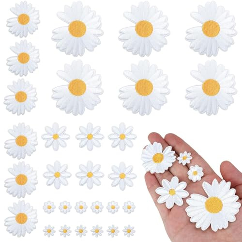 Lappar att stryka på och stryka på 30 st stryka på lappar blomma tygmärke att stryka på tusensköna blommor strykbilder för flickor gör-det-själv-tillbehör att sy på kläder, klänning jeans
