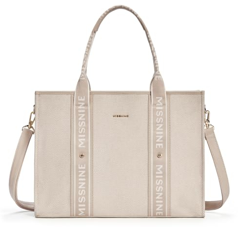 Missnine Tragetasche Canvas-Laptoptasche 15,6 Zoll Handtasche Damen Aktentasche für Damen große Kapazität Handtasche für Büro Schule Reisen Khaki