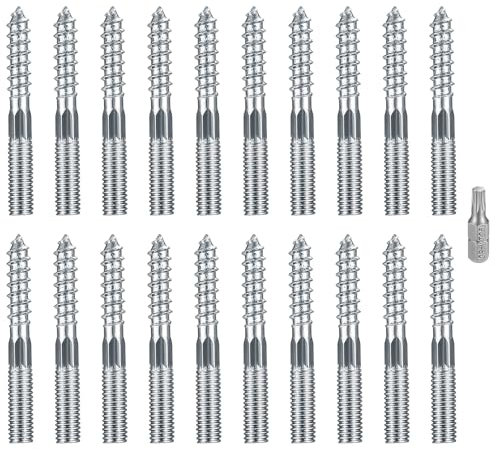 20 Pcs Vis M8 à Double Filetage, Boulons de Suspension Torx, d'Assemblage, Goujon Tige Filetée, Cheville Beton Pour Fixation (M8x60mm)