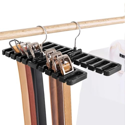 Percha para cinturón para armario, paquete de 2 unidades, organizador de cinturón para corbata, colgador de cinturón para armario, ahorro de espacio, gancho para cinturón, corbata, bufanda (negro)