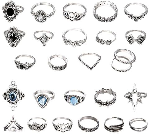 CVFRTT 26 Ringteile, Herren- Und Damenringe, Gothic-Ringe, Ringdekorationen, Silberschmuck-Sets