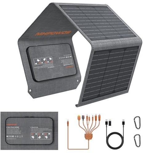 MHPOWOS Foldable Solar Panel 40 W 19 V Portable Solar Charger with USB C, USB A and DC Outputs, Mini Charger in Book Size for iPhone, iPad, Power Bank, Camping, Hiking, Outdoor Travel