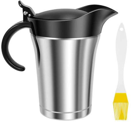 VAVPUP Salsiera a doppio isolamento con coperchio pieghevole, 750 ml, in acciaio inox con pennello, scalda salse, salse, condimenti per insalata, latte