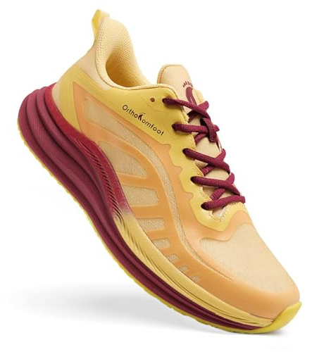 Men's Orthopedic Wide Tennis Sport Walking Shoes: Heel Spur Diabetic Plantar Fasciitis Orthotic Pain Relief Trail Sneaker, Arch Support Athletic Outdoor Biking Road Running Shoes Orange Yellow Size 11