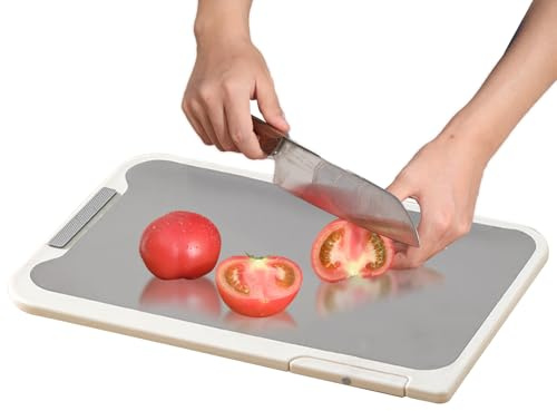 Xijobido Tablas De Cortar De Acero Inoxidable Para Cocina,Tabla de Picar de Cocina Doble Cara Metálica con PP | Superficie Antideslizante para Verduras Pan Queso Fruta Carne en Casa