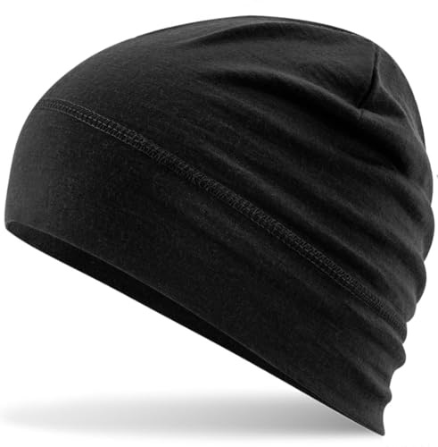 Hatstar Berretto Merino Beanie, berretto in lana merino, 100% lana merino, unisex, per uomo e donna, leggero e sottile, Nero, taglia unica