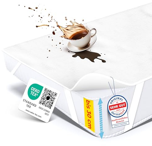 Inkontinenz Bettunterlage 140x200 - [Ökotex Zertifiziert] - Nässeschutz 140x200 - [70% Baumwolle + Waschbar bis 95°] - Matratzenschoner 140x200cm Wasserdicht