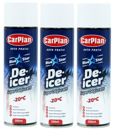 Car Plan Blue Star 500ml De-Icer Spray Rapid Ice & Frost Remover for Vehicle Windscreens, Mirrors & Locks, Helps Prevent Re-Freezing and Performs Effectively in Extremely Cold Weather x3