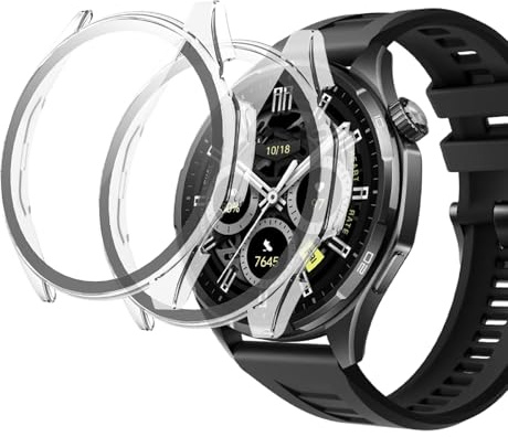 GIOPUEY Fodral kompatibelt med Honor Watch 6, [2 stycken] glasskyddsfilm hård plastram fodral - transparent transparent transparent